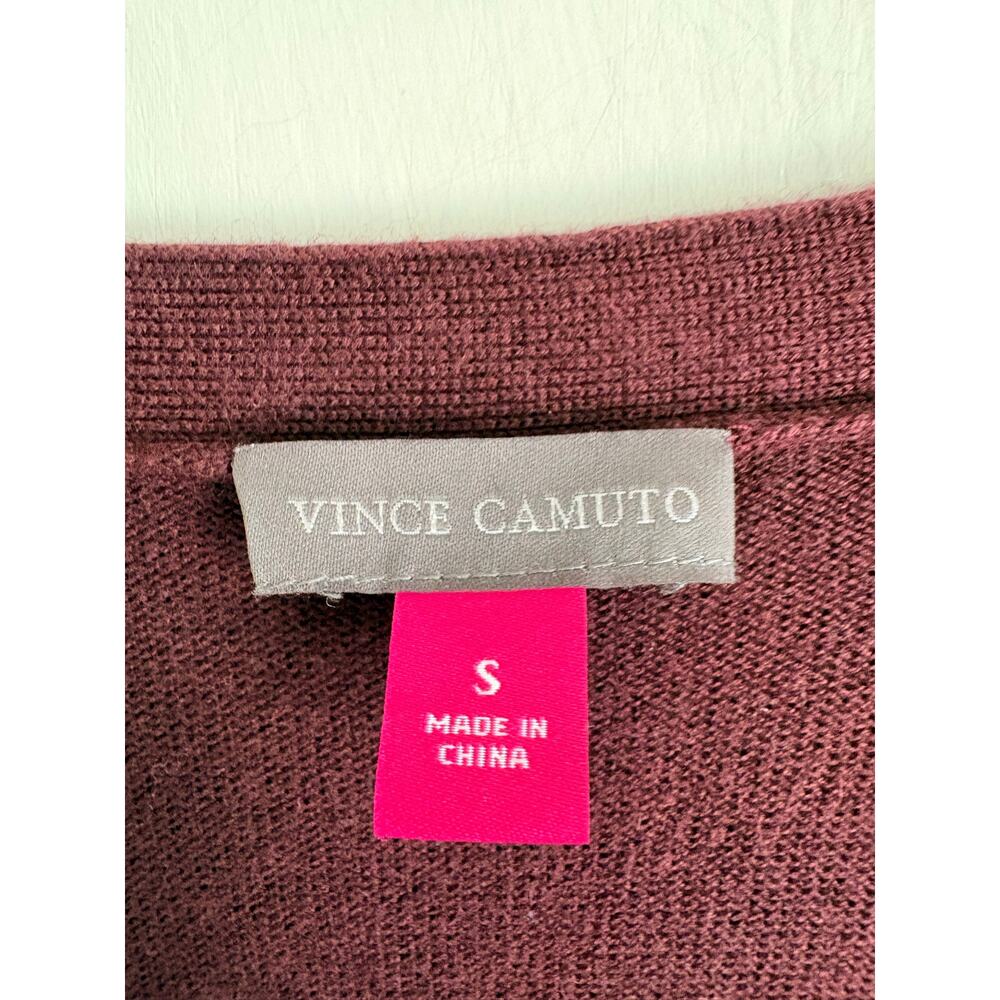 Vince Camuto Burgundy Open Front Longline Cardigan Sweater Faux Fur Cuff Small - Picture 6 of 7